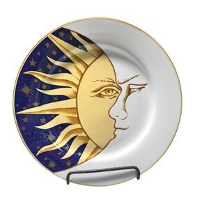 Tabletrendz by Sakura Lumina Celestial Sun Moon Stoneware Plate 7.75" Gold Trim